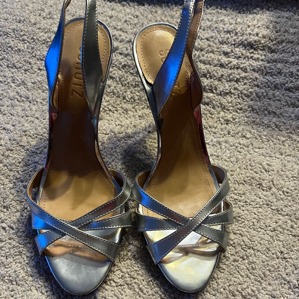 Silver Schutz sling back heels
